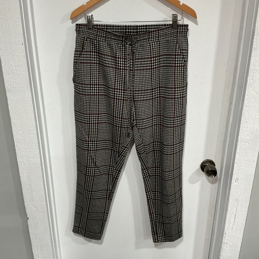 ANTHROPOLOGIE Houndstooth Tan And Black Plaid Ankle Pants, Stretch, S, Corpcore